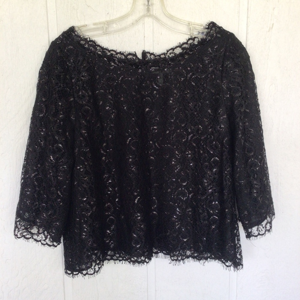 JOIE ANTONIA BLACK LACE BUTTON DOWN BACK TOP MEDIUM - Picture 10 of 14
